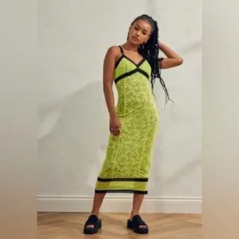 NWT Urban Outfitters Neon Yellow / Green Mesh Slip Dress